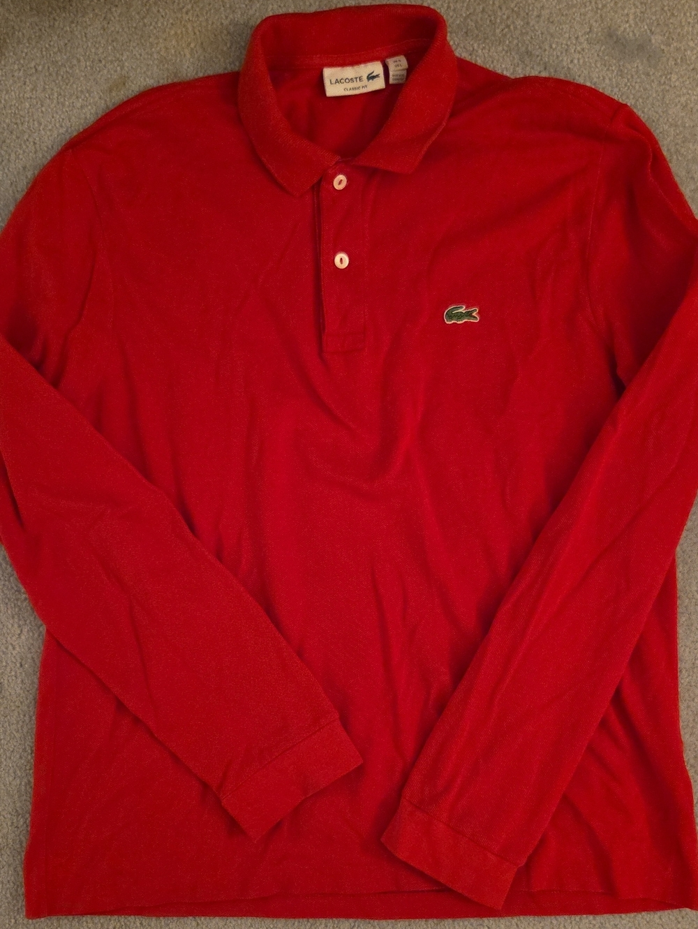 Lacoste Men's Long Sleeve Polo Shirt Red Classic Fit Piqué L